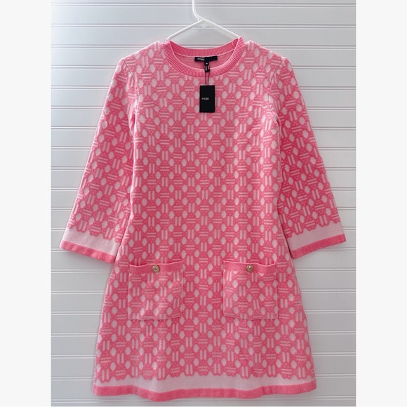 Maje Roadina Jacquard Knit Mini Dress In Pink NWT - Picture 6 of 12